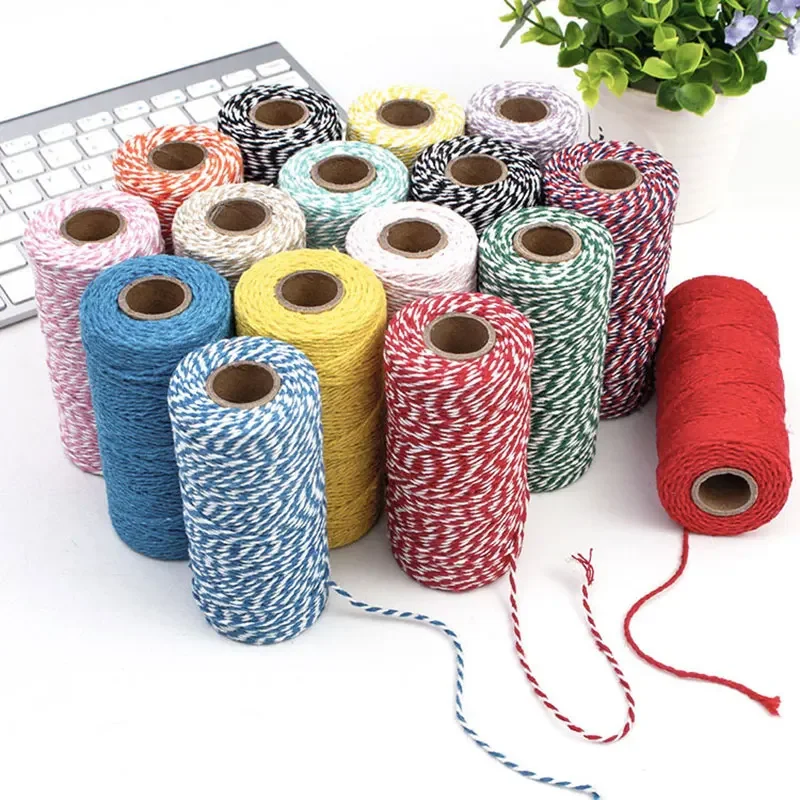 100m/rolo cabo de algodão padeiro fio colorido algodão artesanato fio macrame corda para decoração casa artesanal natal diy presente envoltório