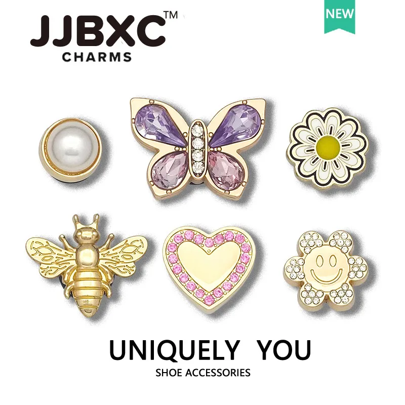 Metal JJBXC charm  Shoe Accessories metal Butterfly Daisy Bee Pearl DIY Fashion Shoes Decorations Suitable for cross Shoes