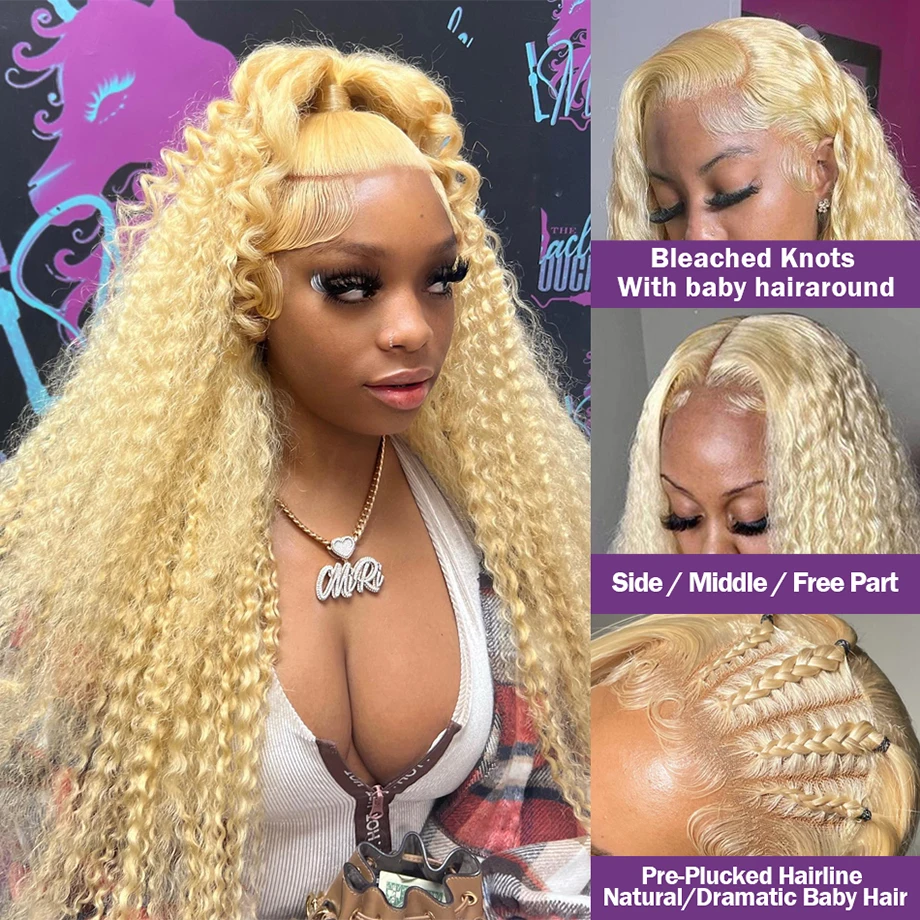 613 Human Hair Wig 13x6 Hd Lace Frontal Wig 30 Inch Water Wave Deep Wave Curly Human Hair Wigs 13x4 Honey Blonde Lace Front Wig - Image 2