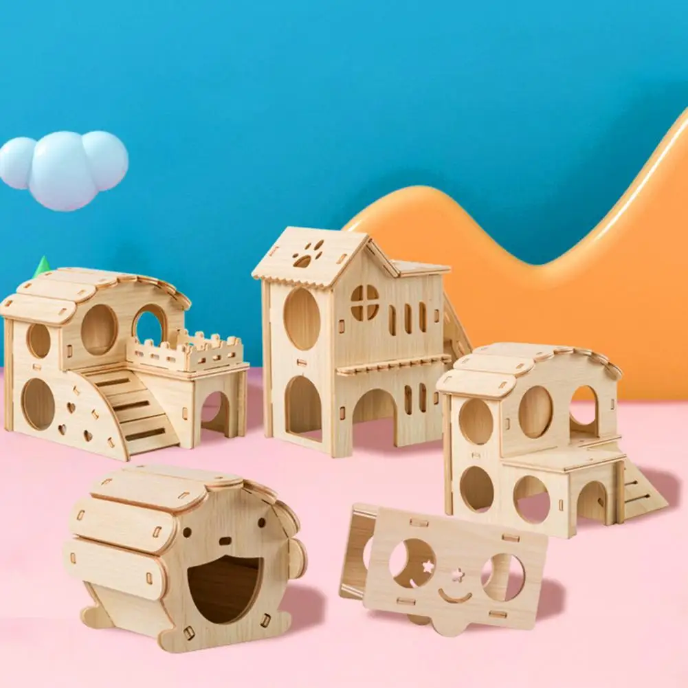 Hamster Wood House Guinea Toys Wooden Small House Hamster Sleeping Nest Cabin Maze Cage Hidepets Toys Hamster Play Accessories