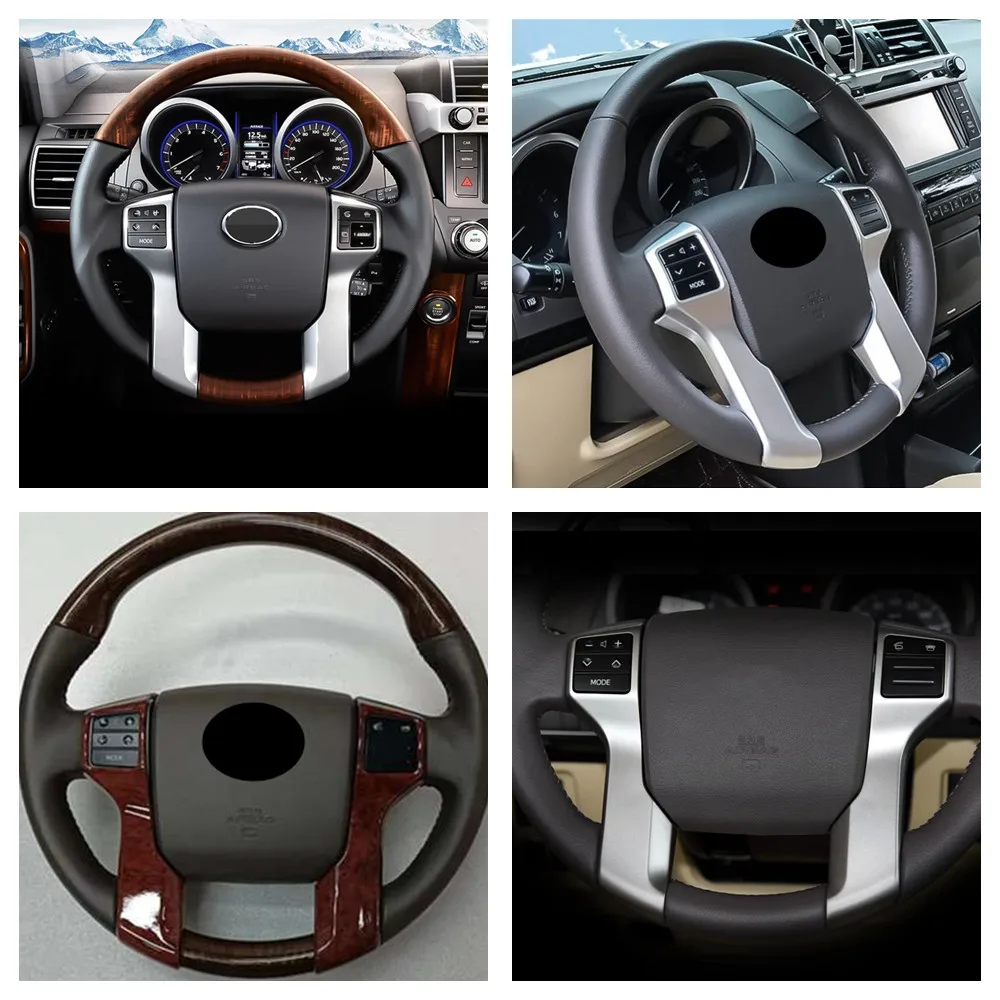 For Toyota Land Cruiser Prado 150 LC150 FJ150 2010-2017 ABS Wood grain Interior Steering Wheel Cover Trim Chrome Car Accessories