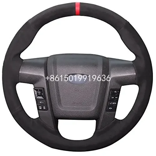 Black Suede Custom Fit Car Steering Wheel Cover for Ford F-150 F150 SVT Raptor 2010-14 Accessories