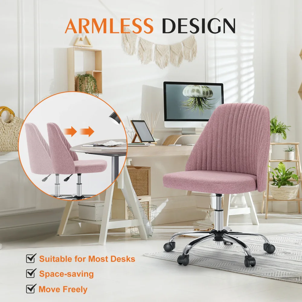 Armless Home Office  Desk Chair with Wheels Adjustable Swivel Task Computer Vanity Chair for Small Spaces