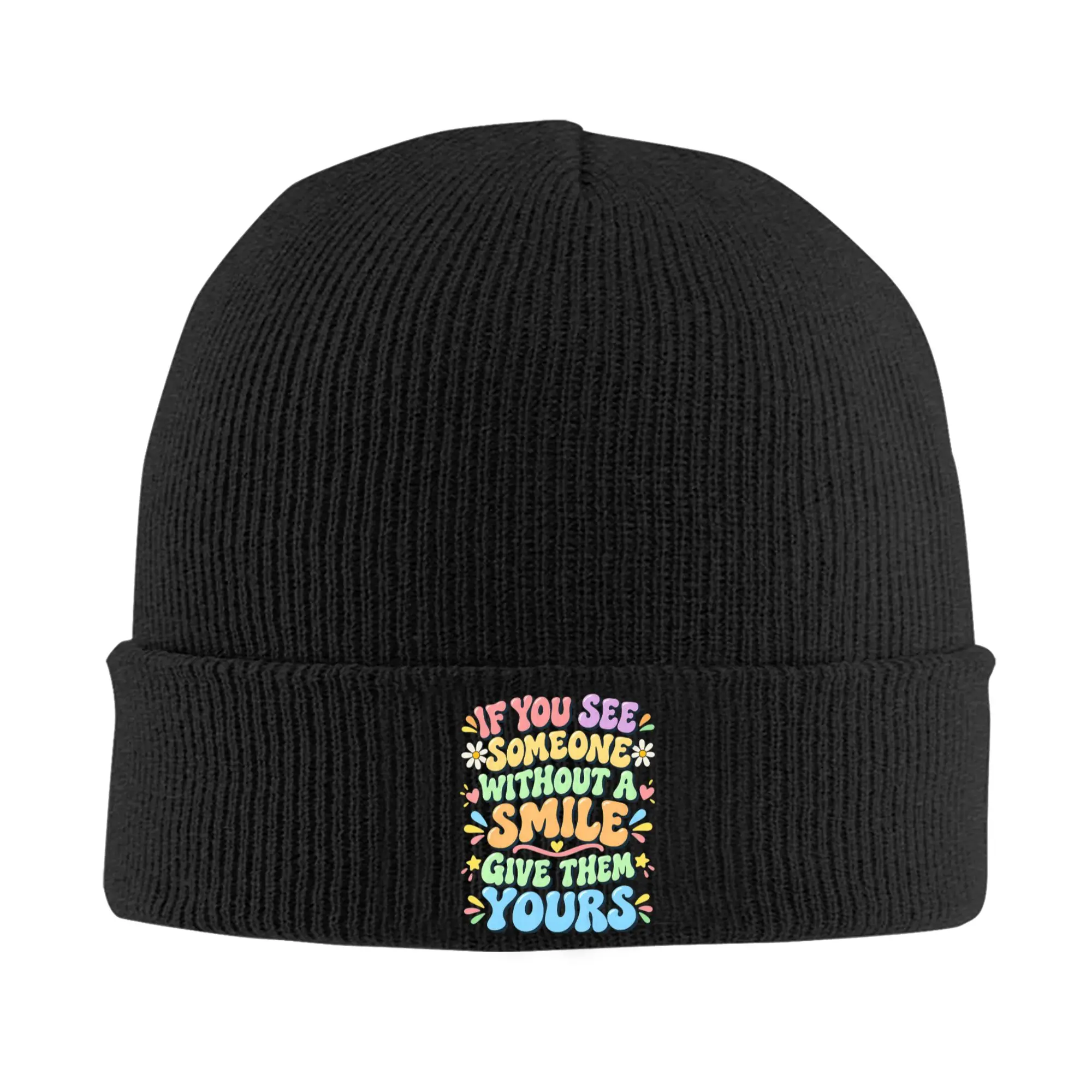 If You See Someone Without A Smile Give Them Yours Pastel Beanie Hats  Bonnet Hats Adult Unisex Vintage Outdoor Sport Knit Hat