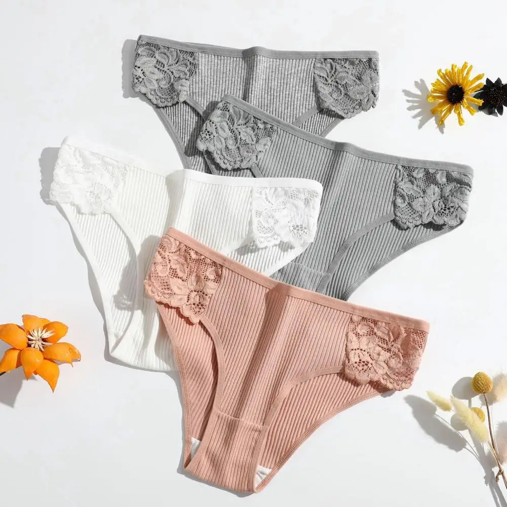 Women Cotton Panties Low-Rise Underwear Trendy Patchwork Lace Briefs Female Soft Underpants Lingerie 2024 Lady Briefs Casual