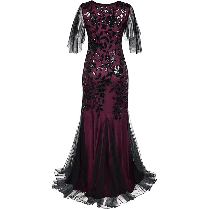 Long Dress Beaded Gown Maxi Length Elegant with Floral Pattern Elegant Style Spring Dress Sequin Spring for Women