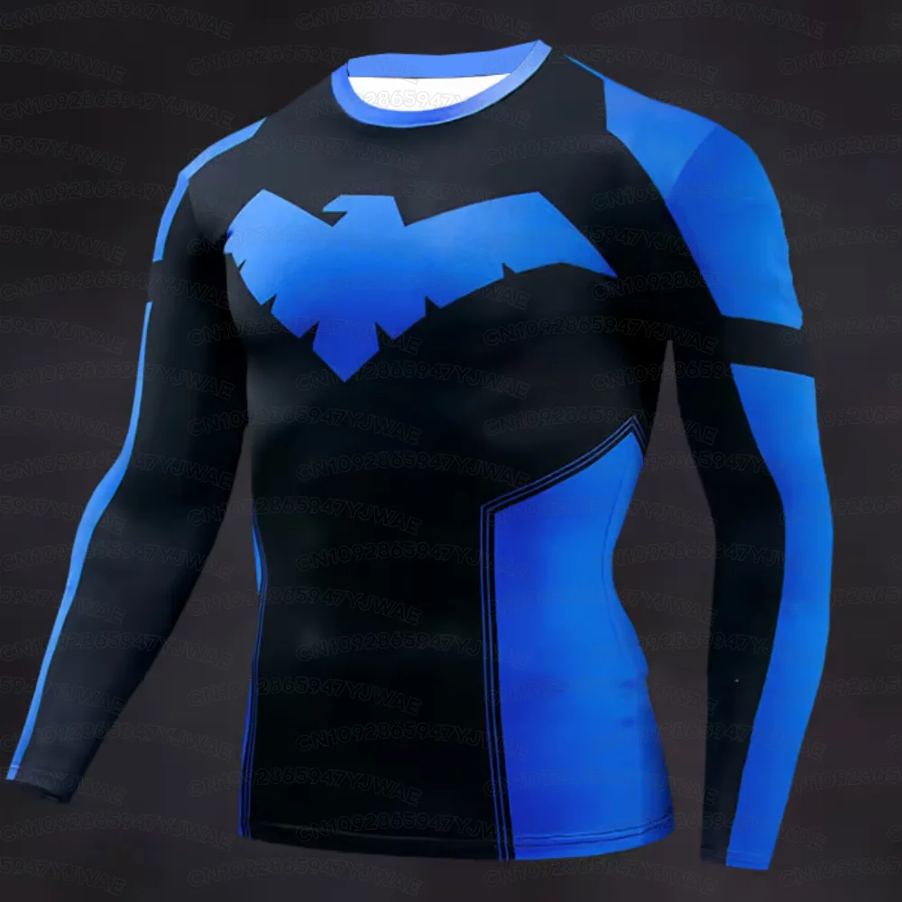 Sommerliches Herren- und Damen-T-Shirt mit Nightwing-Motiv, schnelltrocknend, kurzärmelig, lässig, Sportbekleidung, für Fitnessstudio, Training und Sport. – Detail 5