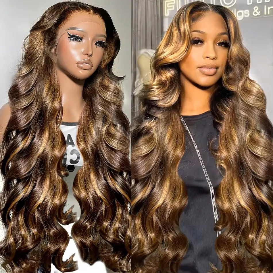 13x4 13x6 Body Wave HD Lace Frontal Wigs 4/27 Highlight Honey Blonde Lace Front Wigs Human Hair For Women Pre Plucked Baby Hair