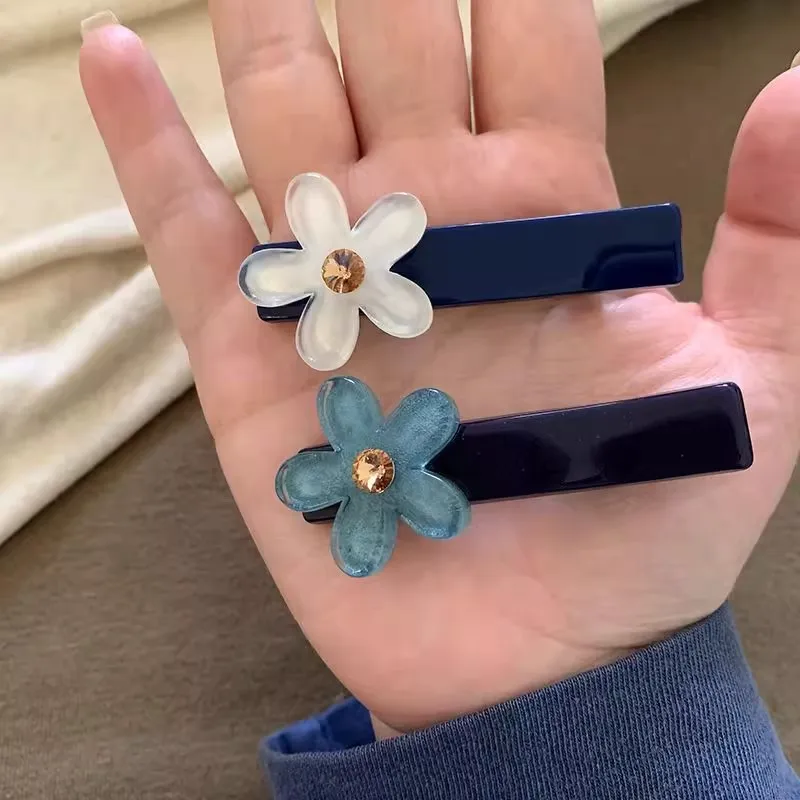 

Корейская синяя заколка-уточка с цветком, летняя боковая заколка для волос, милая женская заколка для челки, заколка для передних прядей