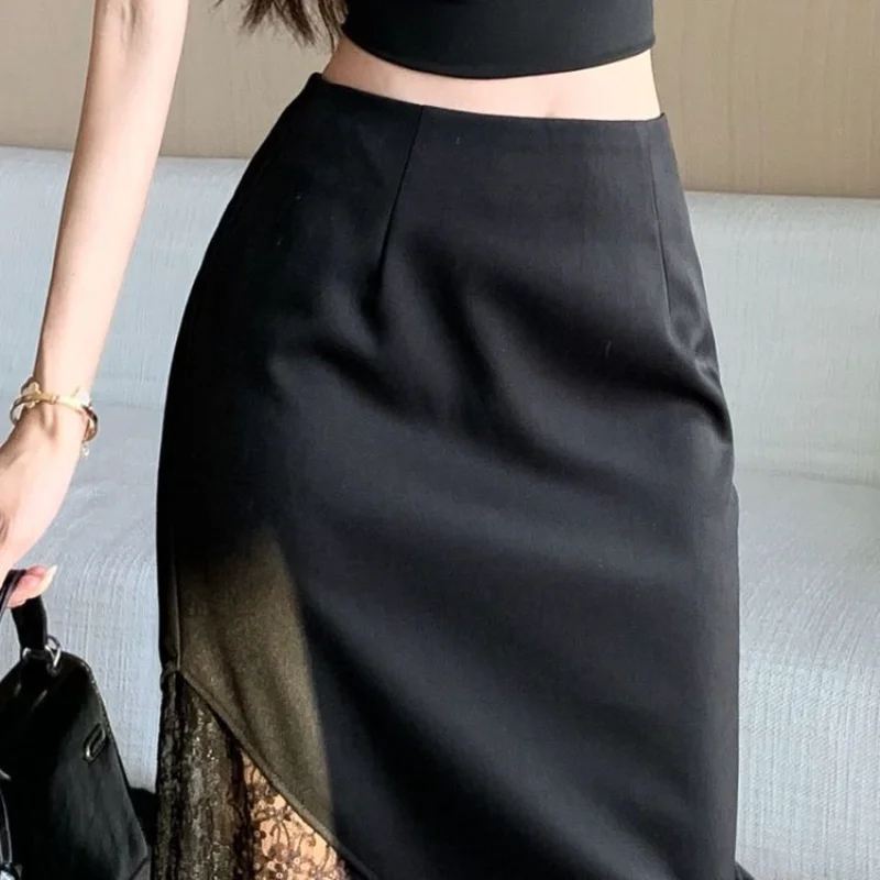

Women's Mid-length Skirt High-waisted Slim Versatile Straight and Hip-hugging Splicing