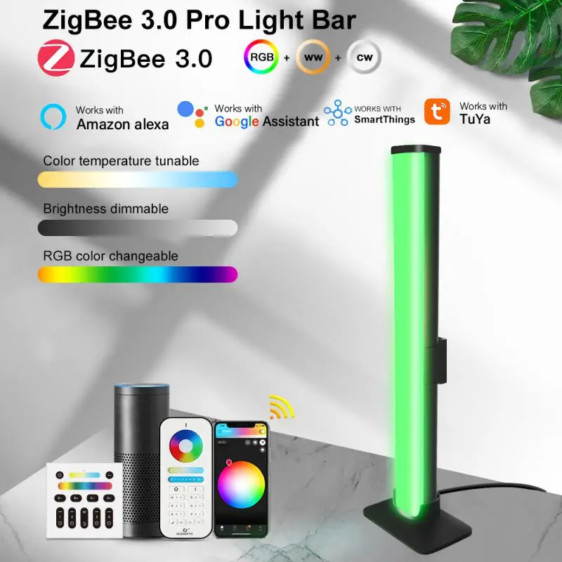 Barra de luz inteligente Tuya ZigBee 3,0, luz nocturna con Control remoto, RGBCCT, 4W, CRI90 + GLEDOPTO, funciona con Smartthings, Alexa, Google Home, RF