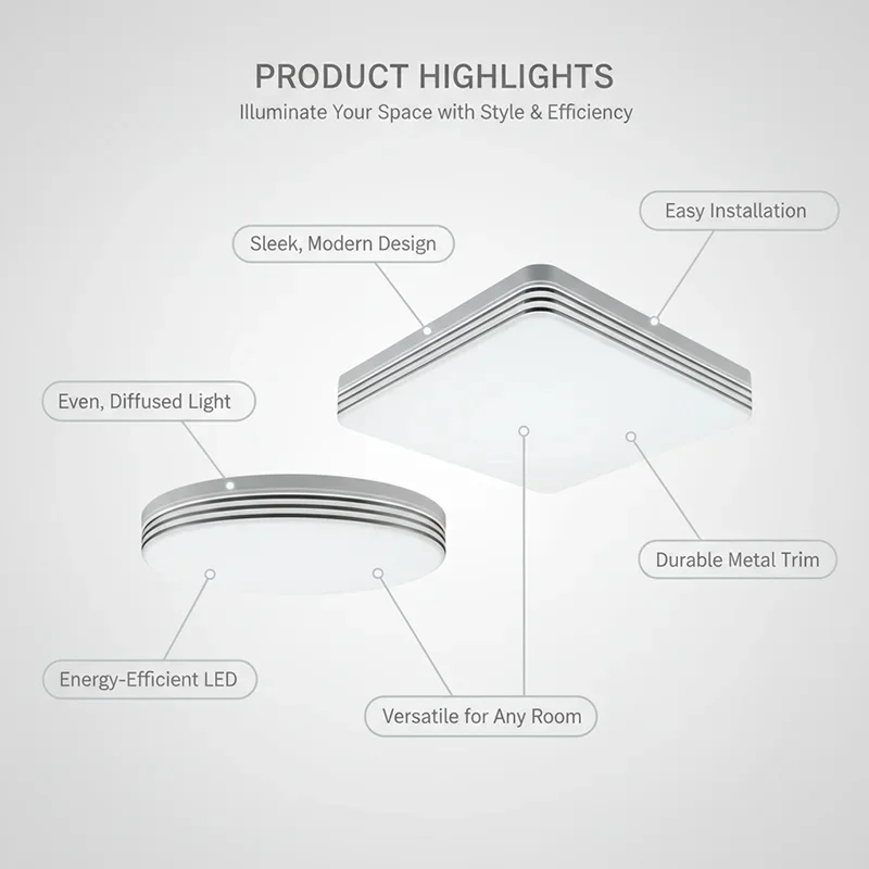 18-48W LED Ceiling Light, 4320 Lumens Ceiling Lamp 3000K-6000K Home Lighting Fixture for Living Room Bedroom Dining Room Kitchen