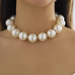 IngeSight.Z Luxury Large Imitation Pearls Rhinestone Ball Choker Necklace Women Elegant Clavicle Chain Short Bridal Necklace