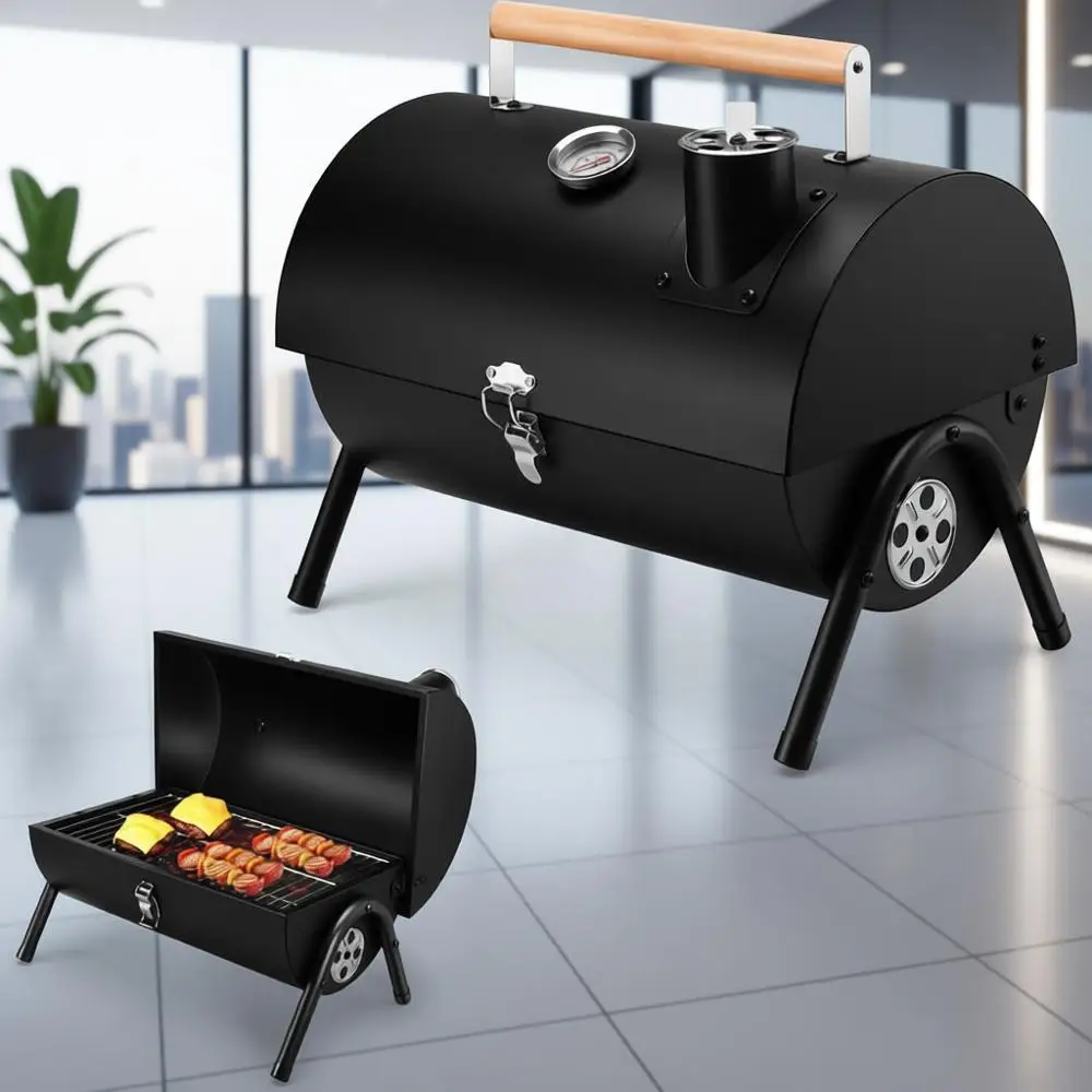 

Portable Charcoal Grill with Thermometer, Small Tabletop Barbecue Grill or Outdoor Camping Backyard Party BBQ Cooking, Extra Thi