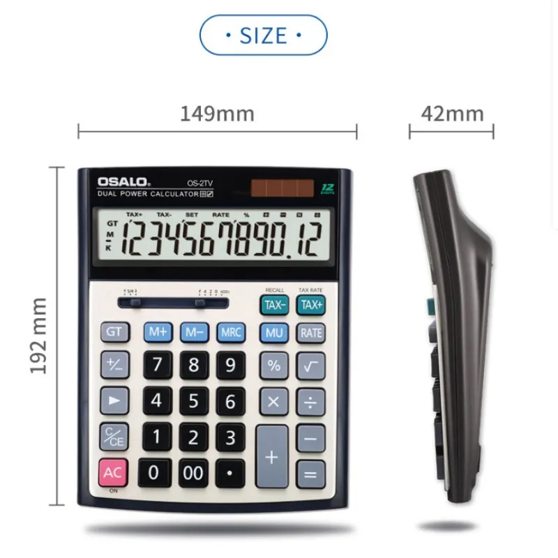 OSALO 2TV 12-Digit Solar Desktop Calculator - Solar-Powered Office Calculator with Large Display, Perfect for Home & Office Use - Image 6