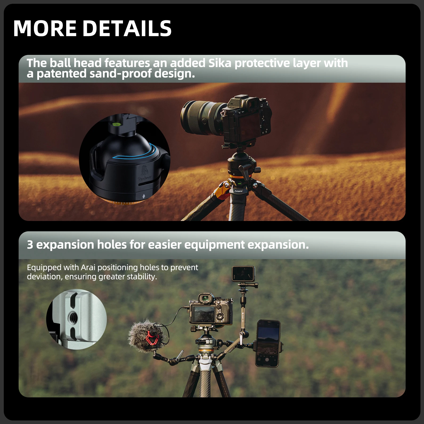 حامل ثلاثي القوائم من سلسلة Fotopro Origin المدمج من ألياف الكربون، حامل ثلاثي احترافي عالي التحمل للسفر للكاميرا بحد أقصى 33 رطلًا #6