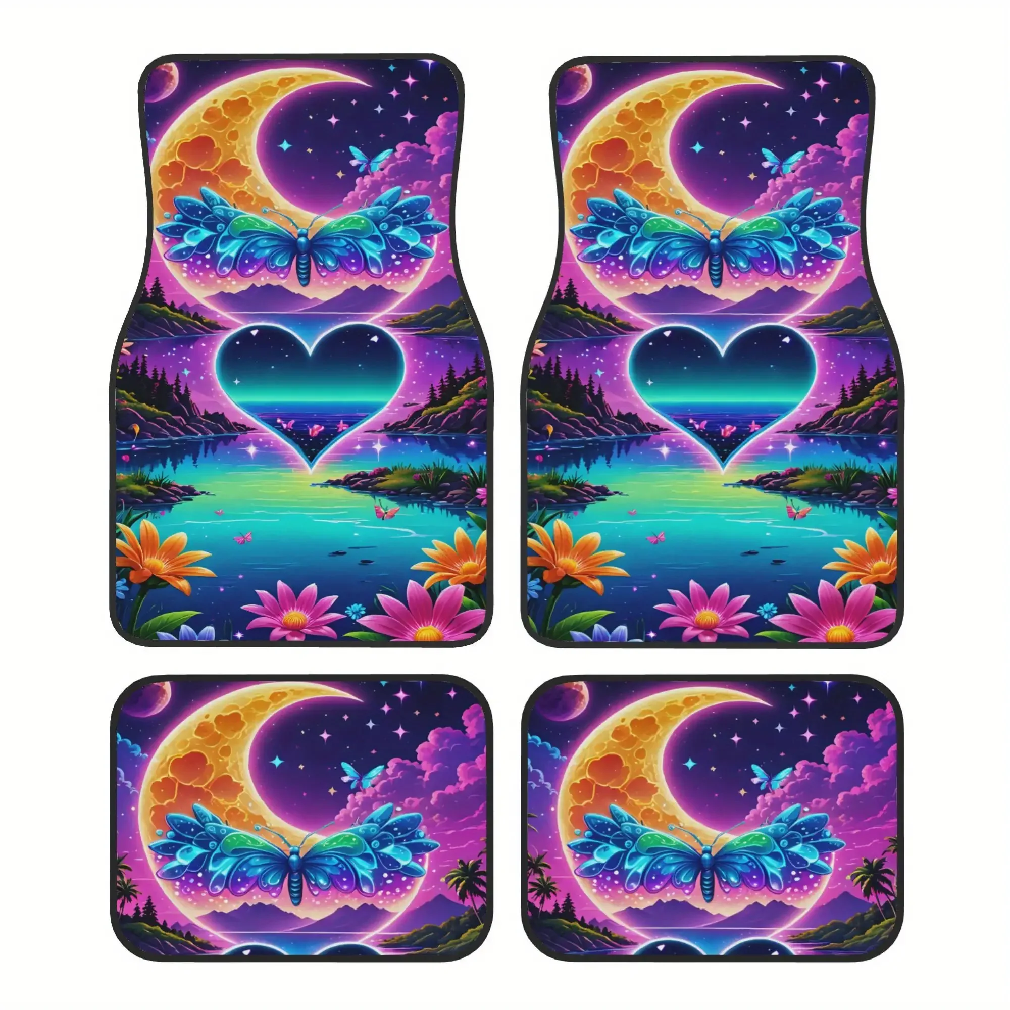 

Комплект из 4 автомобильных ковриков с неоновым узором в виде сердечек — стильные и долговечные, устойчивые к пятнам и скольжению, легко чистятся, универсальные, подходят для всех автомобилей.