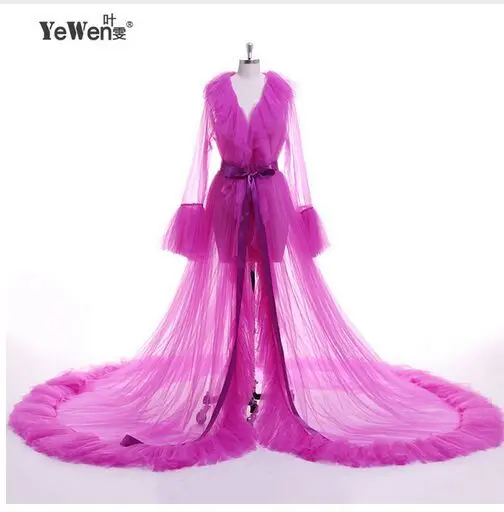 Women s Kimono Dress Sheer Tulle V-Neck Long Flare Sleeves Floor-Length Night-Robe Lingerie