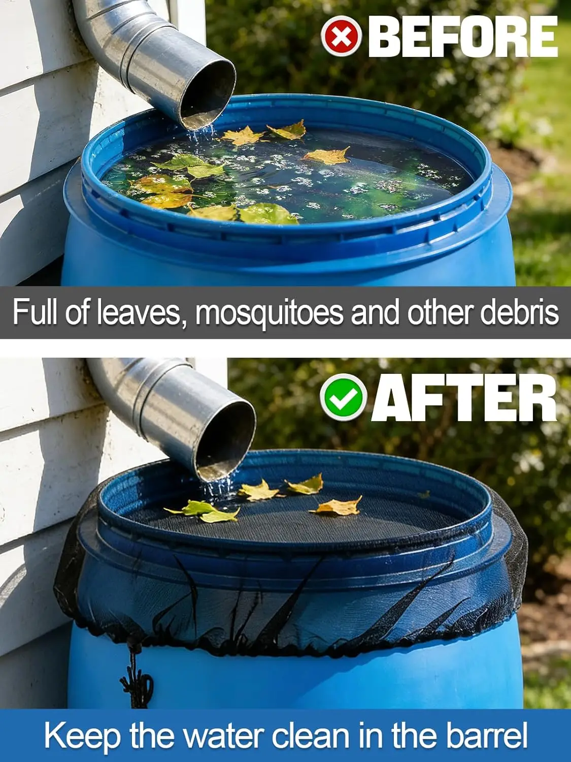 Rain Barrels Screen Water Bucket Covers,Rainwater Collector Tank Net Cover,Rain Water Collection Bucket Netting with Drawstring