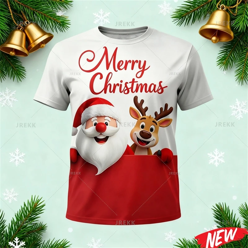 

Футболка с рождественским узором для мужчин, новая рождественская футболка с 3d принтом Санта-Клауса, семейные футболки с круглым вырезом и короткими рукавами