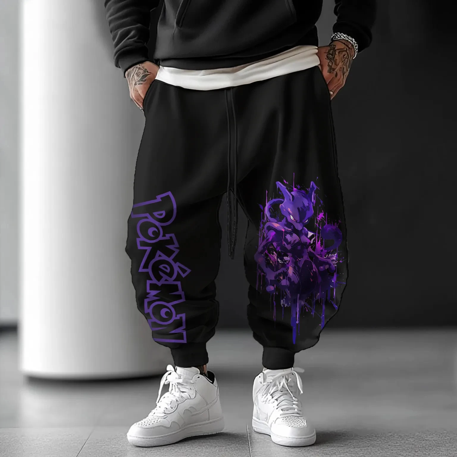 Pokémon Anime Co Branded Sweetpants 2025, Herbst/Winter, neue Mewtwo-bedruckte japanische Harajuku-lose lässige Sporthose für Herren