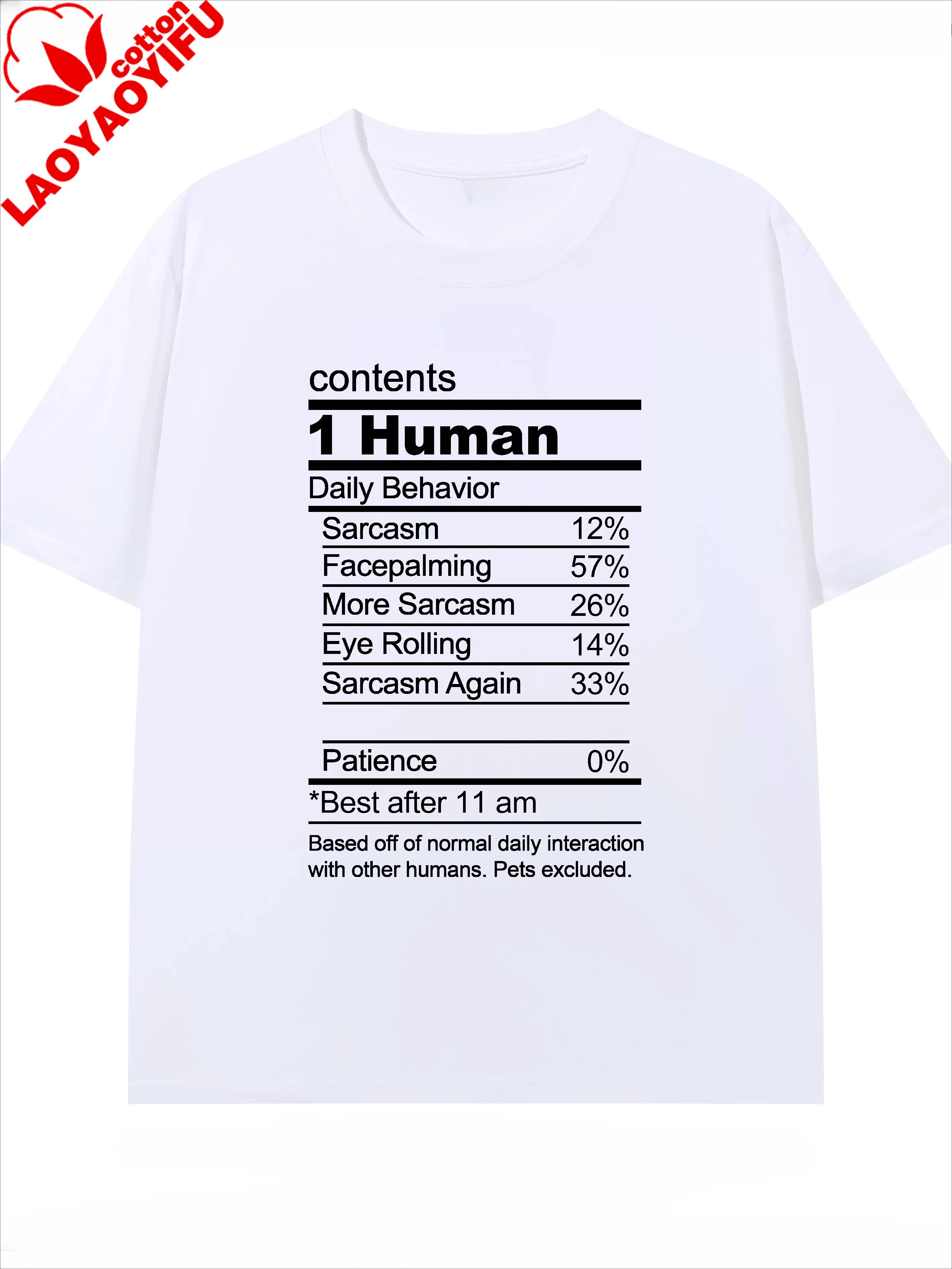 Irritable Human Ingredient List: Impatient, Fun, Short-sleeved, Summer Pure Cotton, Niche Printed Loose, Casual Summer Tops
