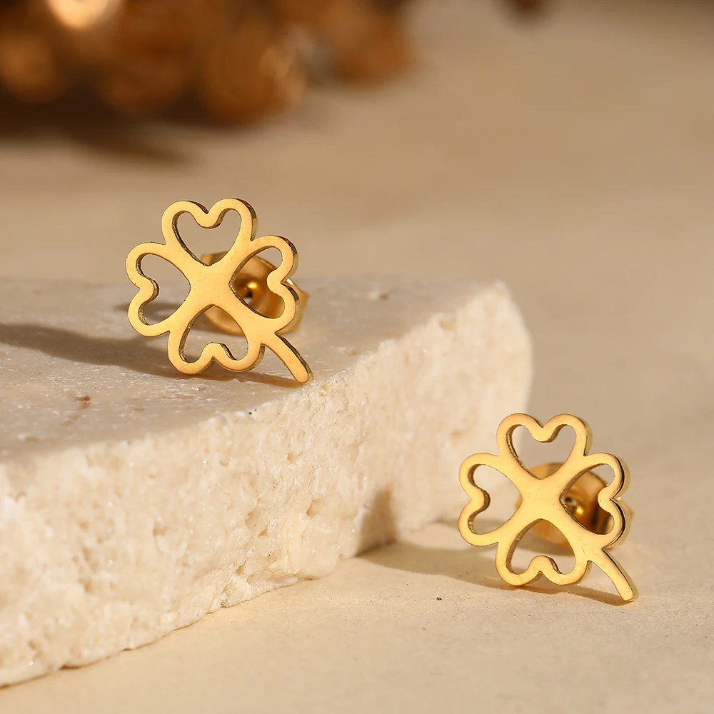 DGIDDK New Stainless Steel Earrings Earrings Four-Leaf Clover Simple Fashion Hundred With Personality Earrings For Women Jewelry