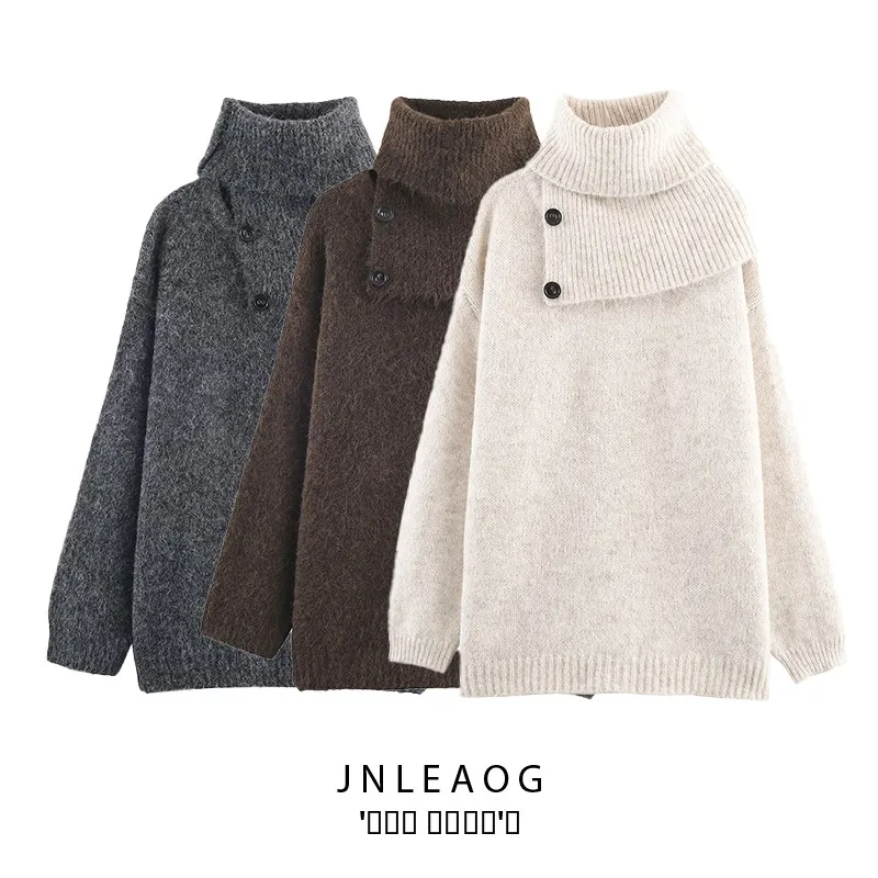 

Faionable Loose Knitted Long Sve round Ne Pullover Sweater Street Sle Autumn Winter Women's Top Single Piece Polyest...