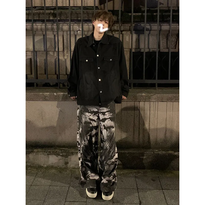 

Retro American Sle Men's Denim Jaet Bla ey Workwear Spring Autumn High Sensation Cool Detroit Utili Jeans Coat