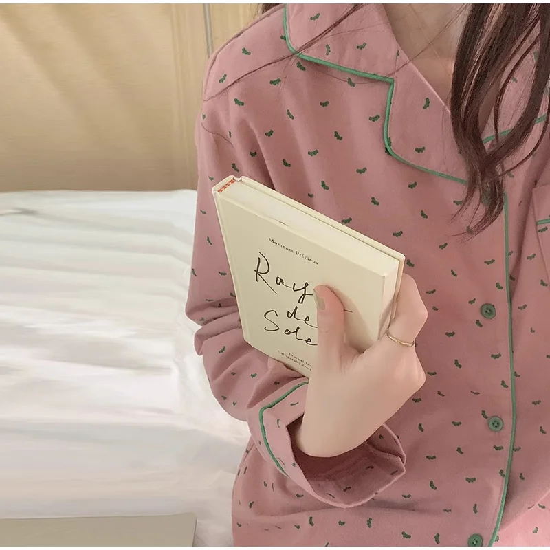 

Spring Autumn Pure Cotton Floral Long Sve Stberry Spwear Women's Sweet Ins Sle Floing Home Clothes Set Outdoor Autumn 2025