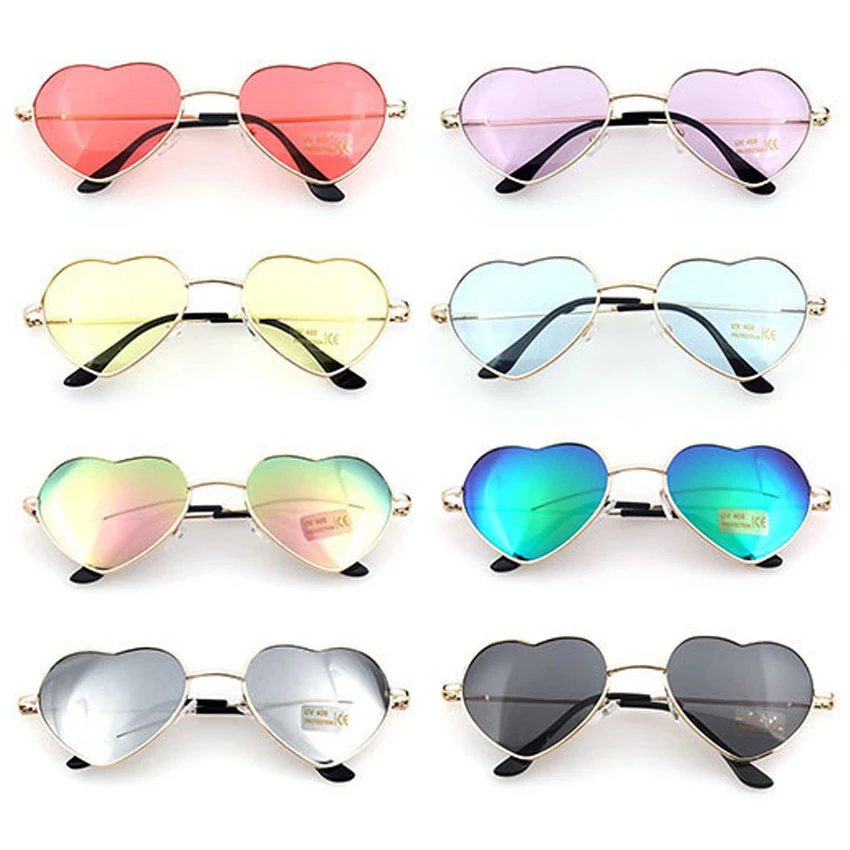 Women Sunglasses Cute Heart Style Frame Mirror Fashion Sun Glasses UV400 Protection Vintage Eyewear Retro Sunglass