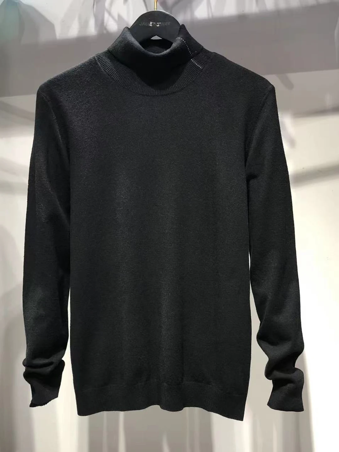 

Men's High Collar Knitted Sweater Pure Color Autumn Winter Faion Brand Sea Label Young Men's Base irt Comfortable Wool Blend