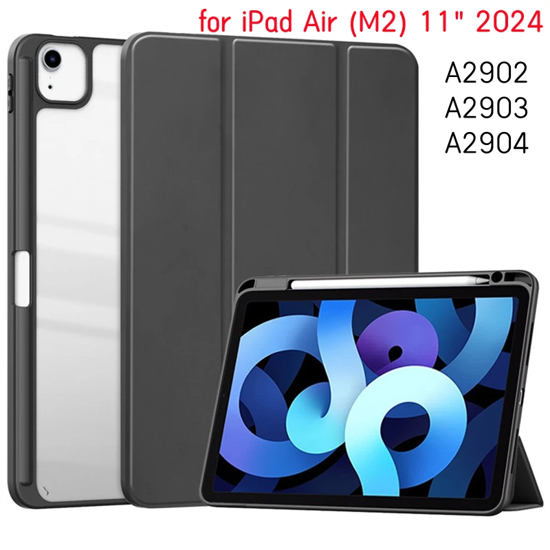 

For iPad Air 6th M2 11" 2024 Case Clear Transparent Acrylic Cover with Pencil Holder Funda Stand for Air 11inches 2024