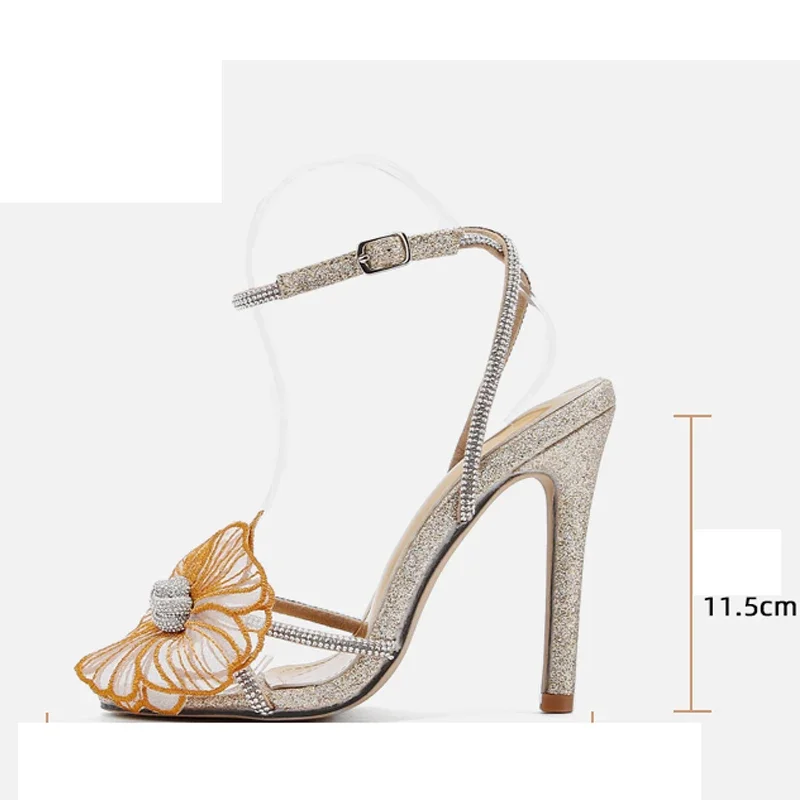 Eilyken Sexy Elegant Open Toe Sequin Cloth Crystal Rhinestone Buckle Strap Women Sandals  Wedding Party High Heels Shoes