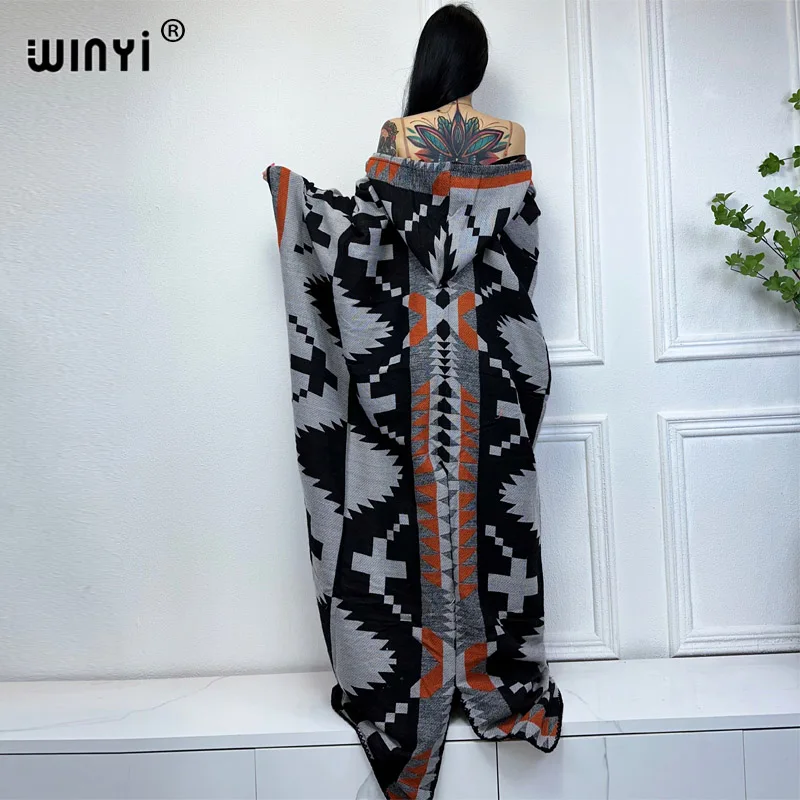 WINYI new Winter coat outfits Women high quality dress Loose Thick Warm Female kaftan poncho dress Hooded mop coat fashion Abaya