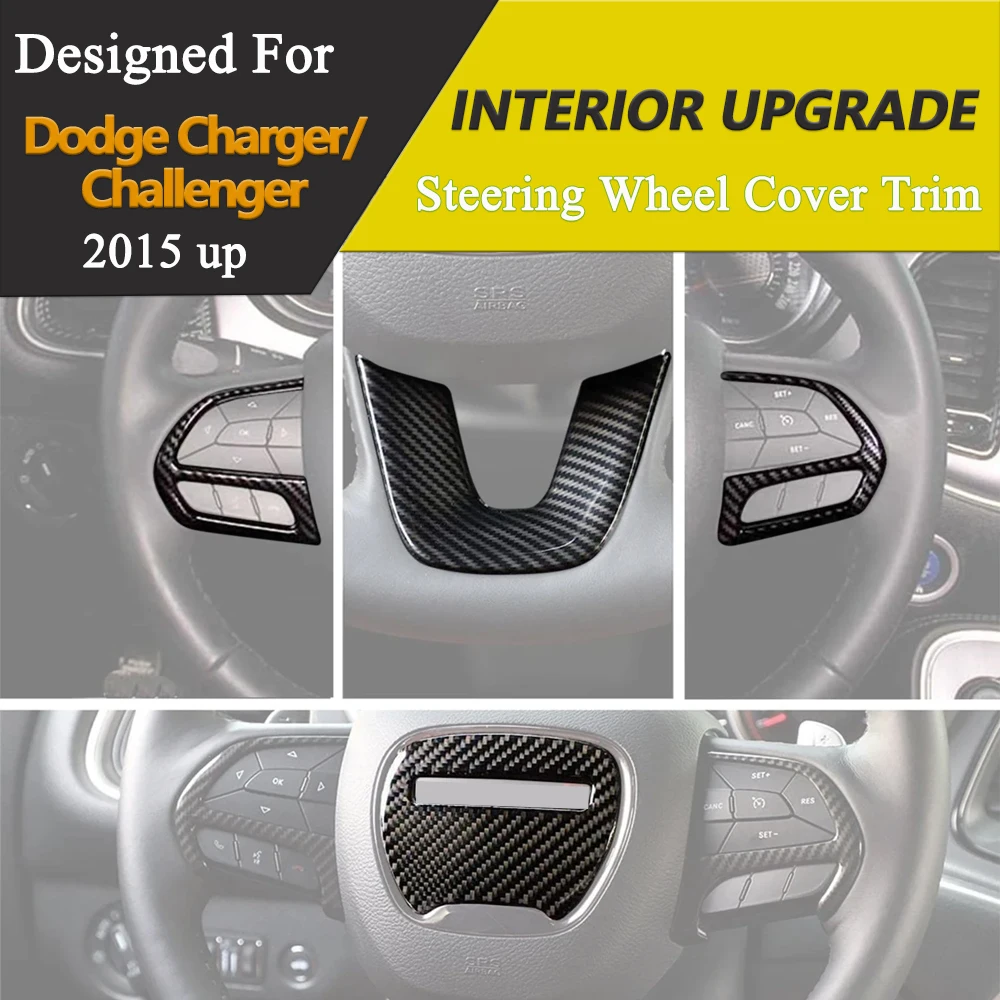 Lenkrad Dekoration Abdeckung Trim für Dodge Challenger Dodge Charger 2015-2023 Carbon Fiber Innen Auto Aufkleber Zubehör