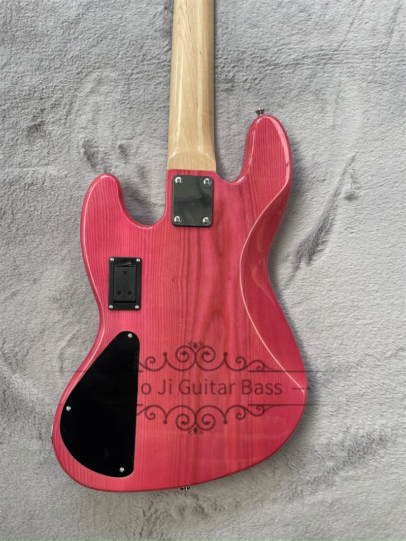 5 Strings Bass Guitar Red Bass Maple Neck ASH Wood Body Burl Maple Top Fan Maple Finerboard Merdeka Bridge Active Battery