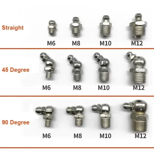 Imagen 2 del producto 10 Uds M6 M8 M10 rosca macho tipo codo recto boquilla de grasa de aceite hidráulico accesorios de tubería para pistola de grasa de excavadora de coche
