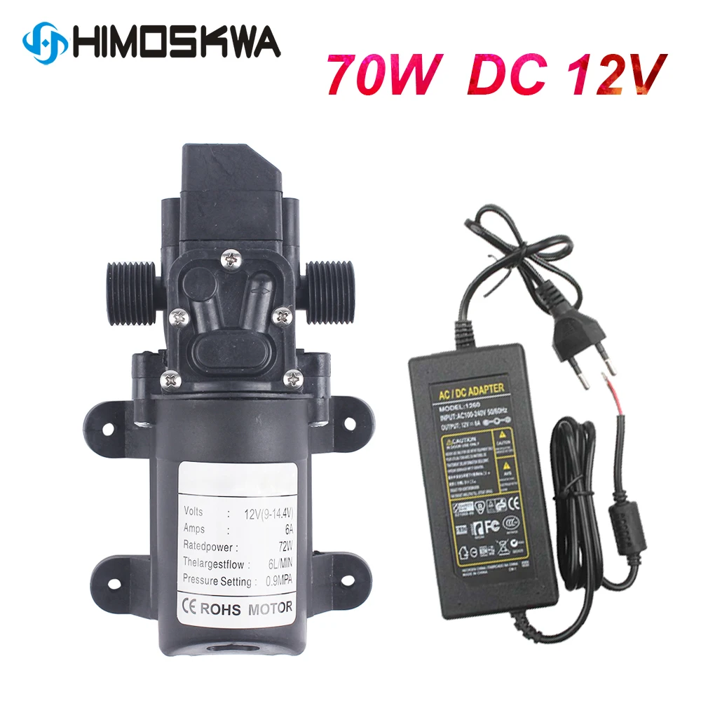 70W 72W DC 12V 130PSI 6L/Min Wysokociśnieniowa membranowa pompa samozasysająca z wtyczką EU 6A rura 1/2