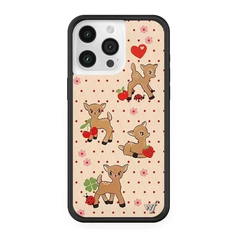 

Wildflower INS Cherry Strawberry Fawn Wave point Phone Case For iPhone 13 12 14 15 16 17 Pro Max Plus Christmas Gift wf Cover﻿﻿