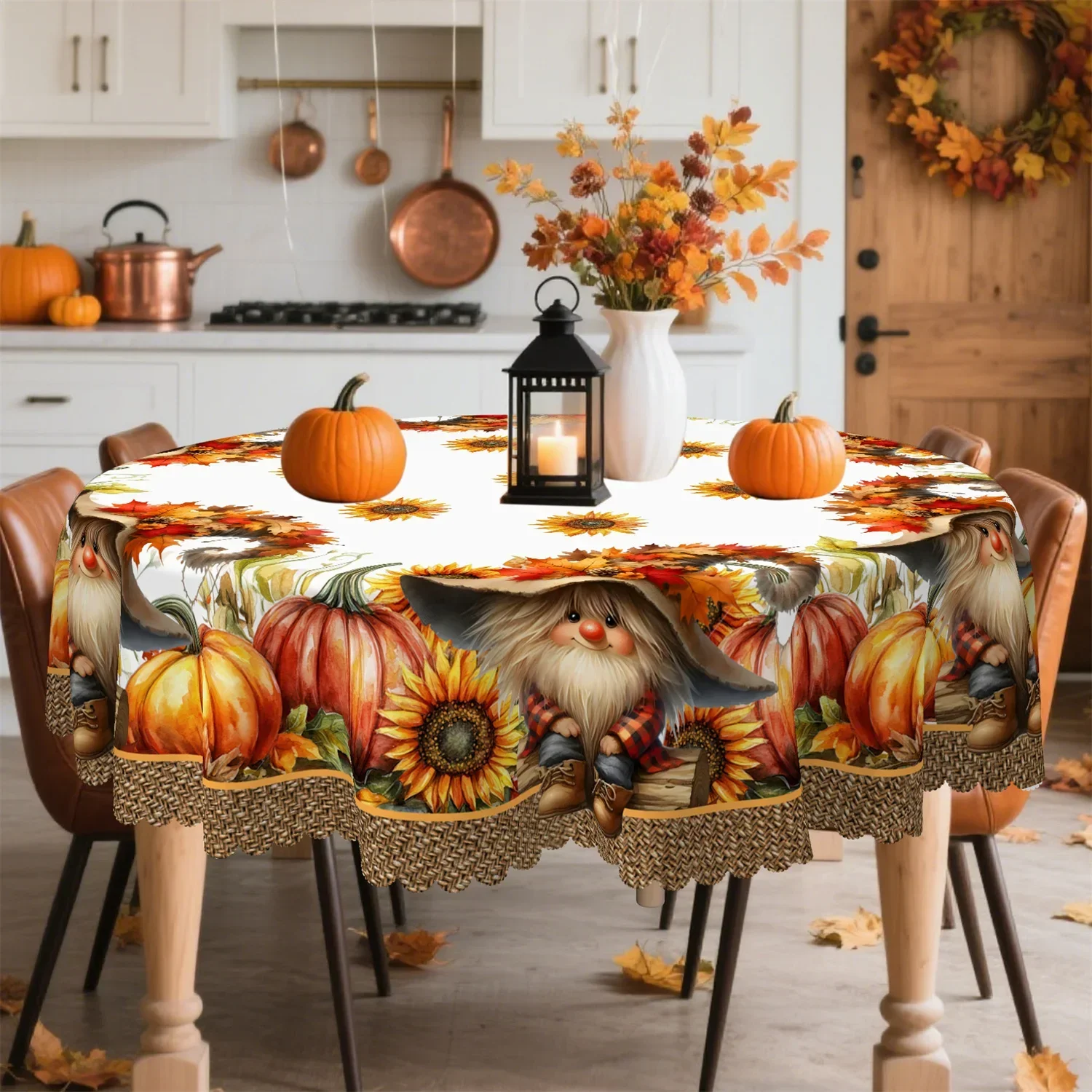 Maple Leaf Dwarf Pumpkin Sunflower Autumn Tablecloth (1 pack) Suitable for Thanksgiving yzb