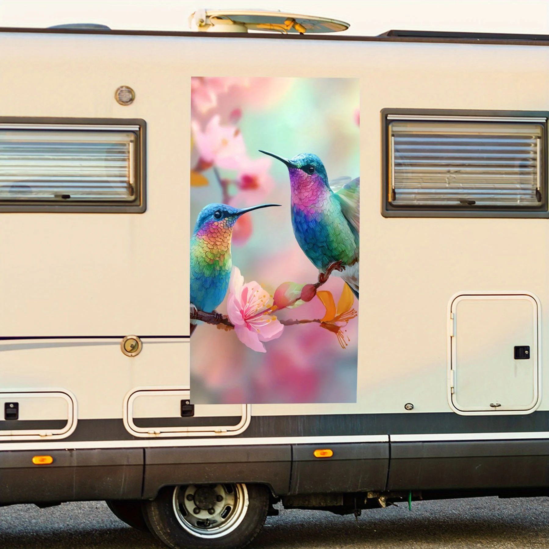 

Колибри среди цветов - виниловая наклейка на заднюю часть автофургона, водонепроницаемые самоклеящиеся виниловые наклейки для хвоста и бампера на колесах, украшения