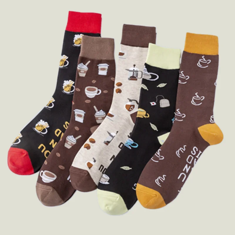 

2/4 Pairs New Women's Mid-high Cotton Sockss Cartoon Colorful Trendy Socks Fashion Men's Drink Series Pattern Casual Men's Sock