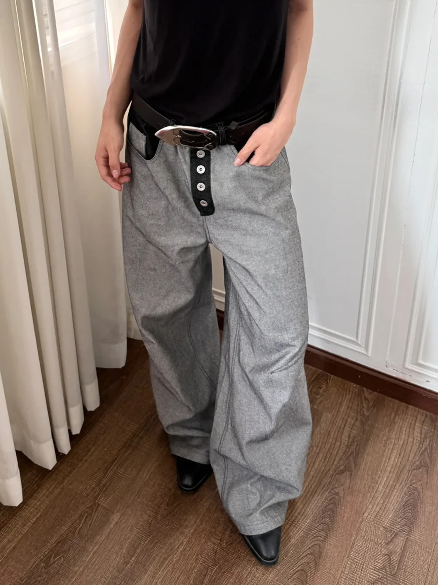 

Мужские джинсы-клеш из денима с эффектом потертости, однобортные, свободного кроя, в американском стиле, повседневные, с дизайнерским акцентом, молодежный тренд