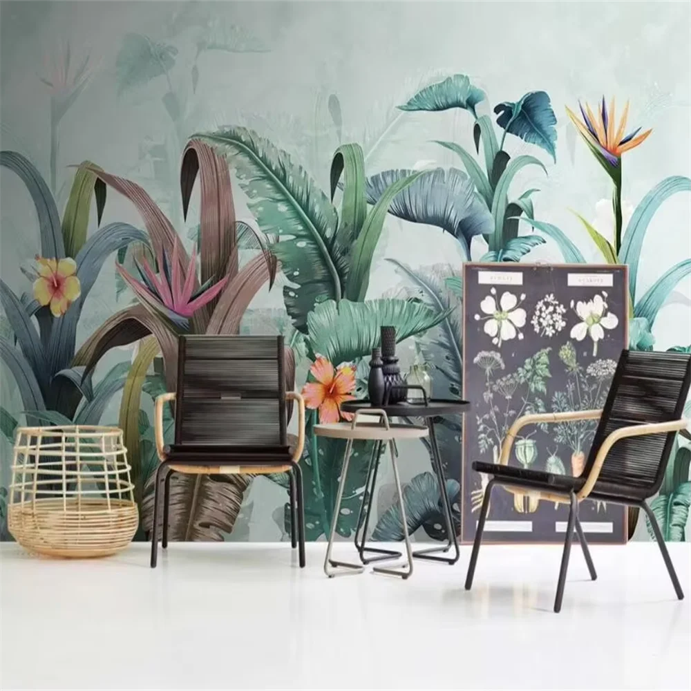 Custom Southeast Asian Palm wallpaper 3d mural green retro tropical leaves plant wall paper luxury home decoration TV background