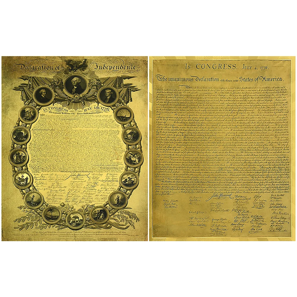 Declaration of Independence US Gold Banknotes - 1776 Historical Figures & Document, Gold Foil Decor for Home, & Collection