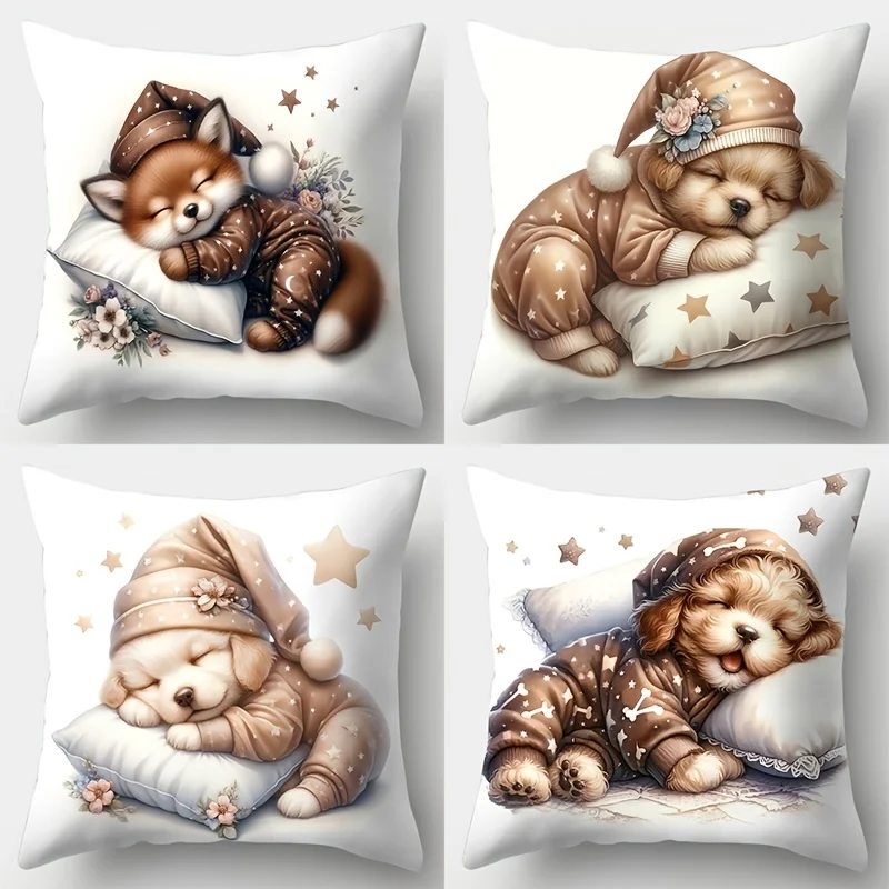 4-Piece Set, Sofa Pillowcases, Sleeping Puppy Design, Home Decor, Sofa Lumbar Cushion Covers, Pillowcases Without Insert