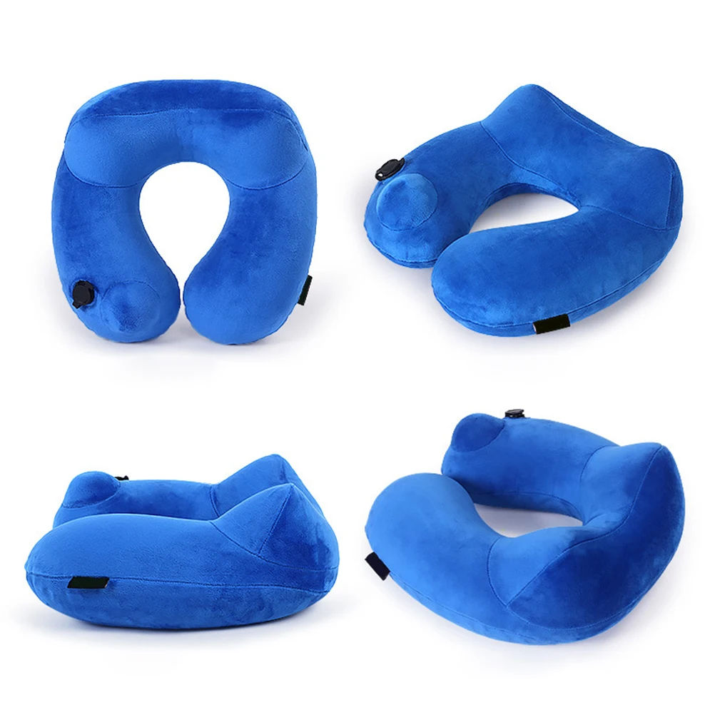 Automatic Inflatable U-Shaped Neck Ergonomic Travel For Airplane Bus Office Camping Fast Inflate Deflate Easy Carry Flocking - Image 4