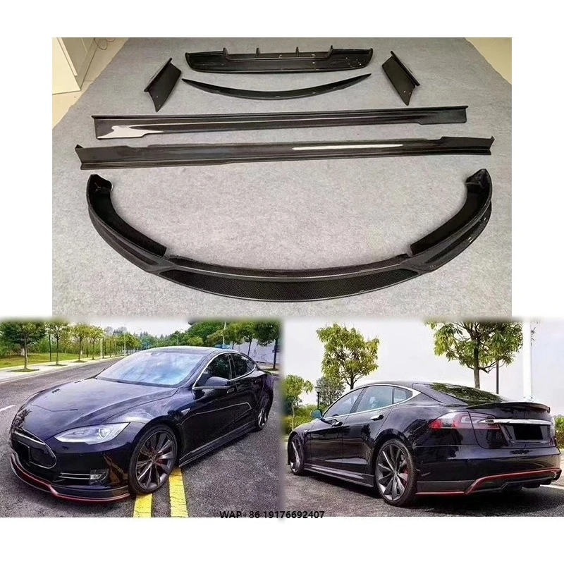 

2014 Car Modification Upgrade Narrow-body Wet Carbon Fiber Body Kit Front Rear Lip Rear Spoiler Side Skirt for Model S
