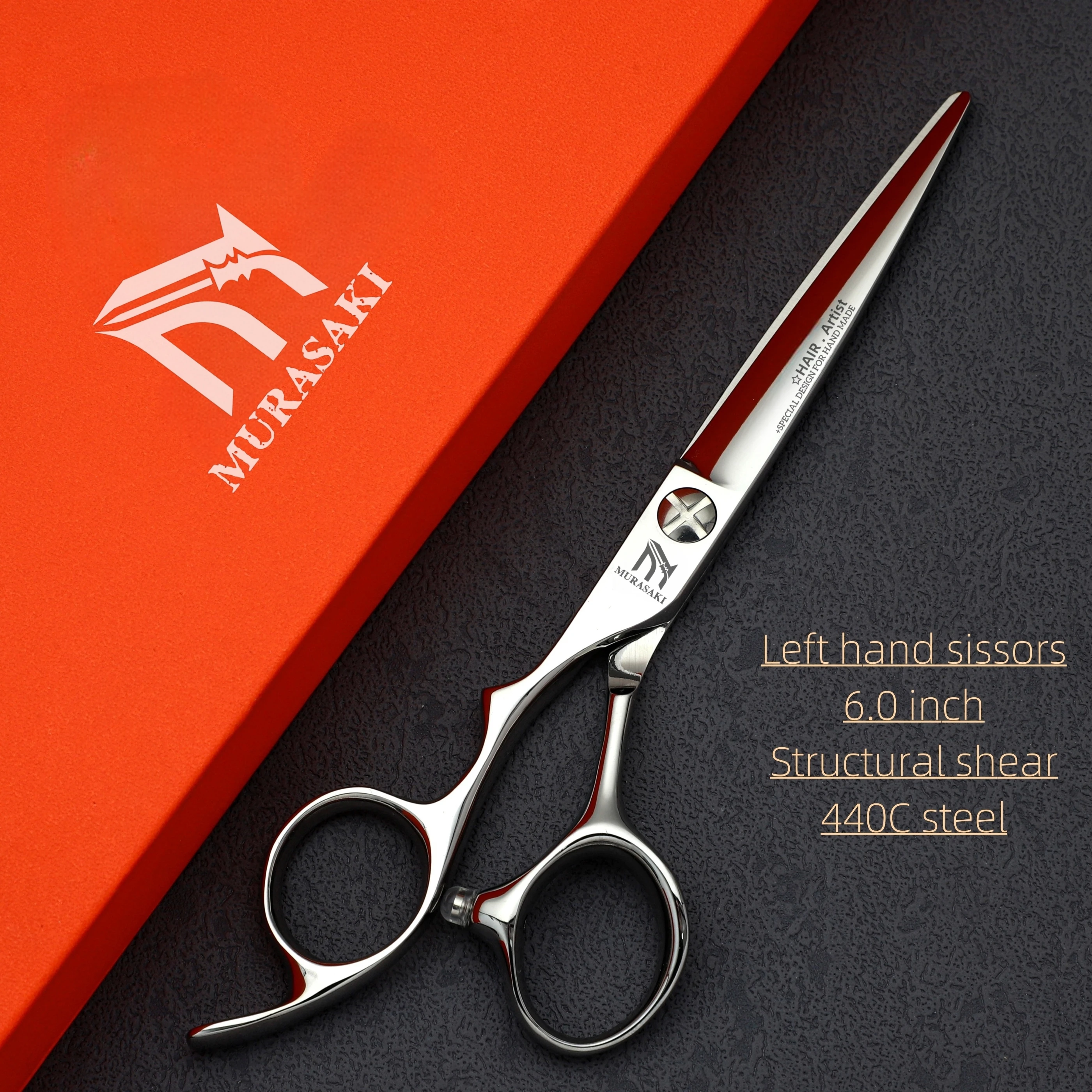 

Left hand hairdressing scissors，Professional barber scissors，440C steel Barbershop hair cutting tools，Set of 6.0-6.5-6.8 inches